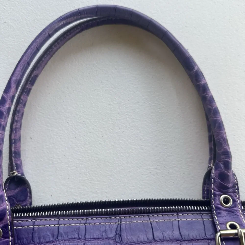 Dooney & Bourke Purple Nile Crocodile Embossed Domed Satchel Leather Bag Y2k